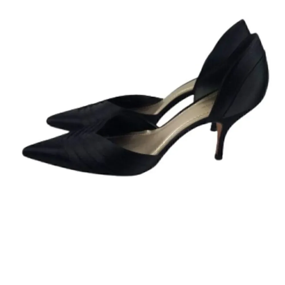 ANN Taylor Veronica Black Satin Pointed Toe Heels